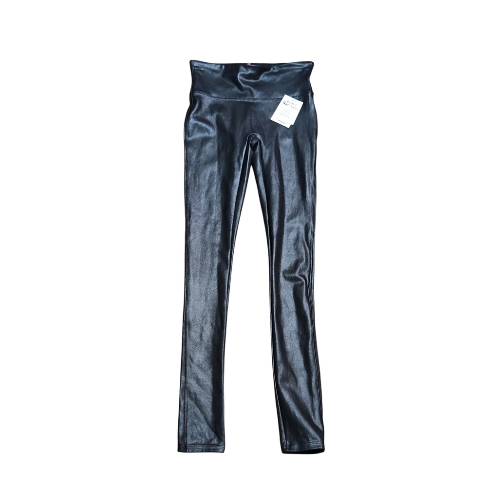 Spanx NWT Black Faux Leather Leggings High Rise Shaping Pants 2437 XS/TP NEW